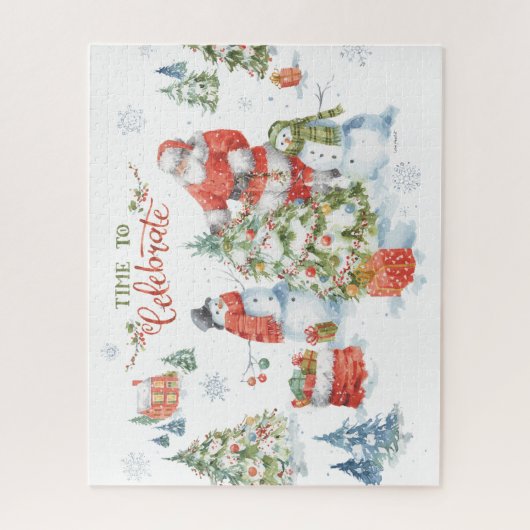 Weihnachtsschneemänner feiern Wasserfarbe Puzzle (Vertikal)