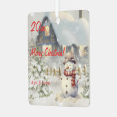 Weihnachtsschneemänner Foto Retro Square Ornament (Vorderseite links)