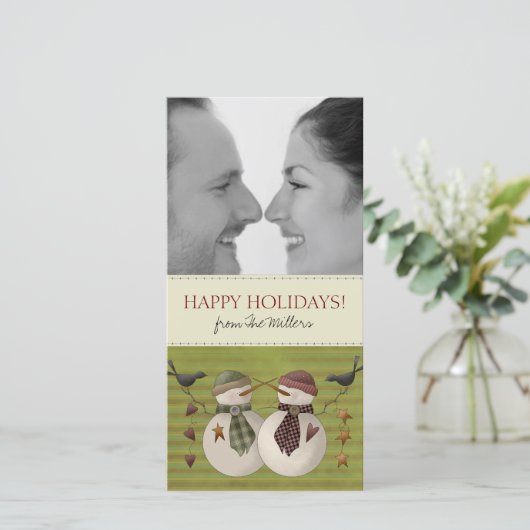 Weihnachtsschneemänner Fotokarten Feiertagskarte (Stehend Vorderseite)
