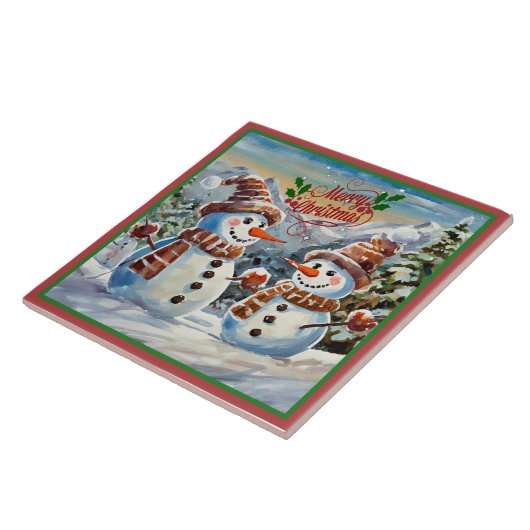 Weihnachtsschneemänner, frohe Weihnachten, Fliese (Seite)