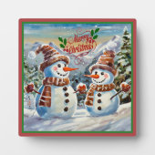Weihnachtsschneemänner, frohe Weihnachten, Fotoplatte (Vorderseite)