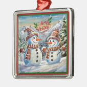 Weihnachtsschneemänner, frohe Weihnachten, Ornament Aus Metall (Links)
