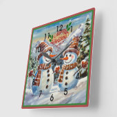 Weihnachtsschneemänner, frohe Weihnachten, Quadratische Wanduhr (Winkel)