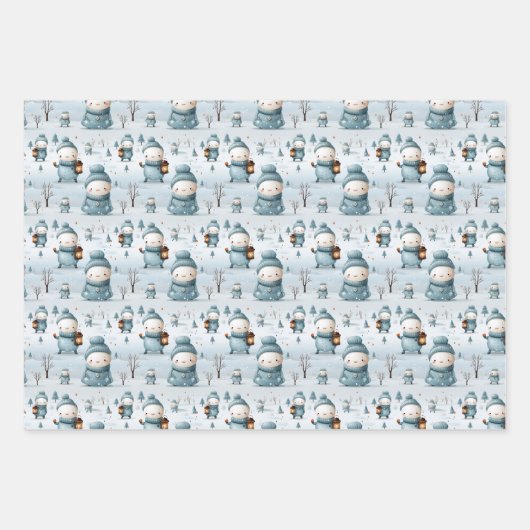 Weihnachtsschneemänner Geschenkpapier Set (Vorderseite 2)