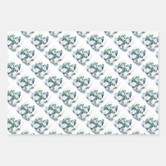 Weihnachtsschneemänner Geschenkpapier Set (Vorderseite)