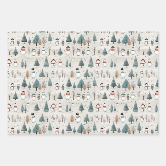 Weihnachtsschneemänner Geschenkpapier Set (Vorderseite 3)
