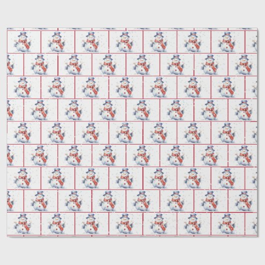 Weihnachtsschneemänner im Wasser in Schneeflocken Geschenkpapier (Flach)