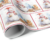 Weihnachtsschneemänner im Wasser in Schneeflocken Geschenkpapier (Rolleneckpunkt)