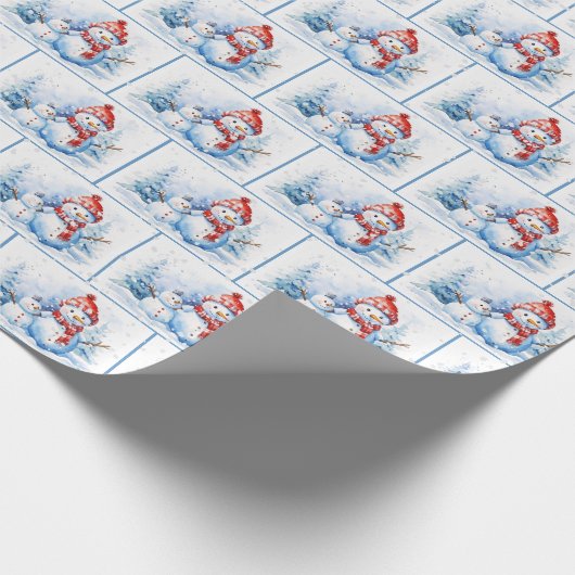 Weihnachtsschneemänner im Wasser in Schneeflocken Geschenkpapier (Ecke)