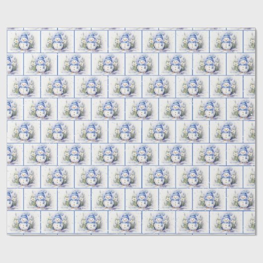 Weihnachtsschneemänner im Wasser in Schneeflocken Geschenkpapier (Flach)