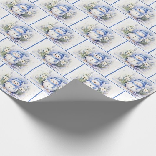Weihnachtsschneemänner im Wasser in Schneeflocken Geschenkpapier (Ecke)