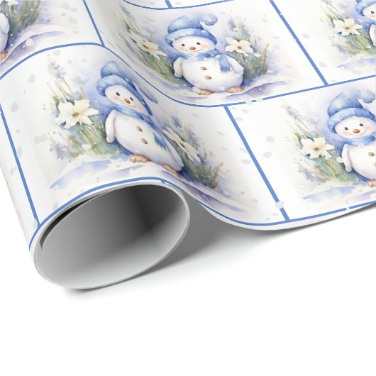 Weihnachtsschneemänner im Wasser in Schneeflocken Geschenkpapier (Rolleneckpunkt)