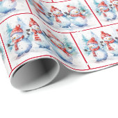 Weihnachtsschneemänner in Aquarellen Geschenkpapier (Rolleneckpunkt)