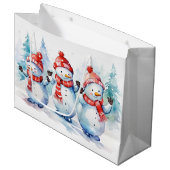 Weihnachtsschneemänner in Aquarellen Große Geschenktüte (Vorderseite Schrägansicht)
