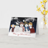 Weihnachtsschneemänner in Schneeflocken Karte (Gelbe Blume)