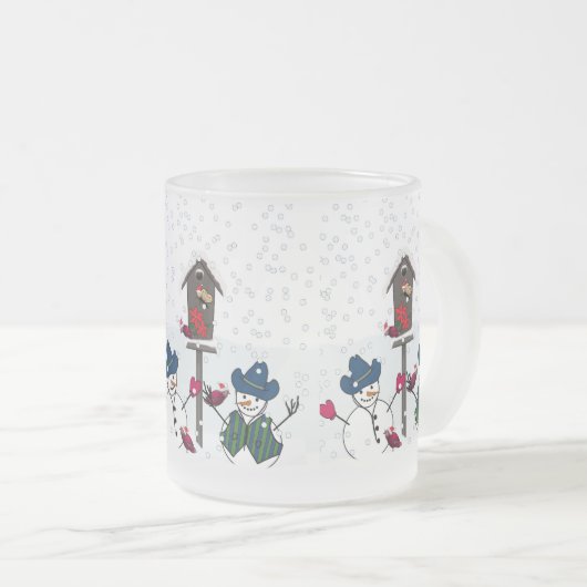 Weihnachtsschneemänner mit Cowboy Hats Mattglastasse (VorderseiteRechts)