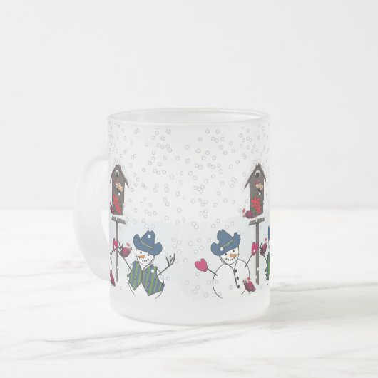 Weihnachtsschneemänner mit Cowboy Hats Mattglastasse (Vorderseite Links)