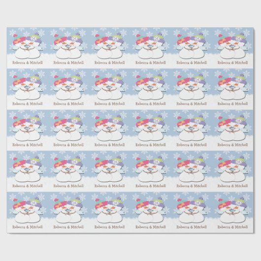 Weihnachtsschneemänner mit Schneeflocke Hintergrun Geschenkpapier (Flach)