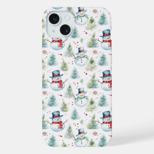 Weihnachtsschneemänner - Nahtloses Muster iPhone 15 Plus Hülle