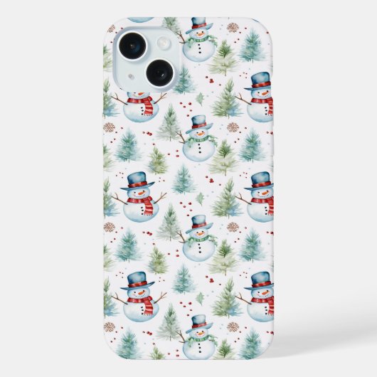 Weihnachtsschneemänner - Nahtloses Muster iPhone Hülle (Rückseite)
