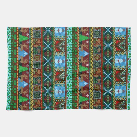 Weihnachtsschneemänner Rentier Wintermuster Geschirrtuch (Horizontal)