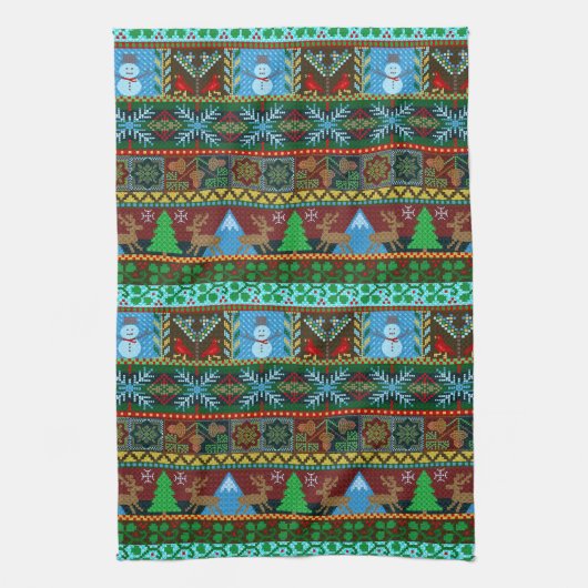 Weihnachtsschneemänner Rentier Wintermuster Geschirrtuch (Vertikal)