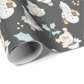 Weihnachtsschneemänner und Vögel Geschenkpapier (Rolleneckpunkt)