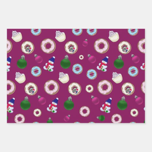 Weihnachtsschneemänner, Weihnachtsbälle, Donuts, S Geschenkpapier Set (Vorderseite)