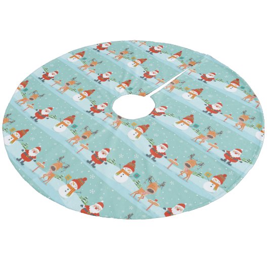 Weihnachtsschneemänner, Weihnachtsmann und Rudolph Fleece Weihnachtsbaumdecke (Schrägansicht)