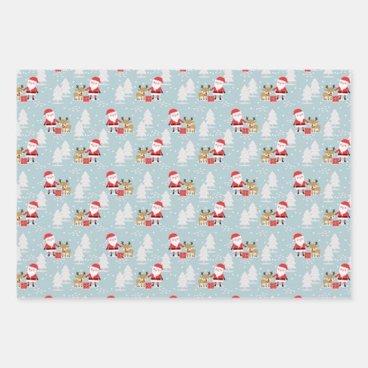 Weihnachtsschneemänner, Weihnachtsmann und Rudolph Geschenkpapier Set (Vorderseite 3)