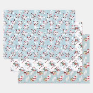 Weihnachtsschneemänner, Weihnachtsmann und Rudolph Geschenkpapier Set