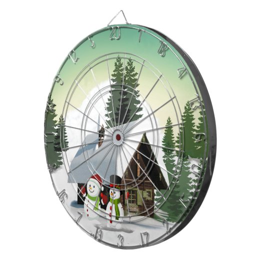Weihnachtsschneemännerszene Dartscheibe (Vorderseite rechts)