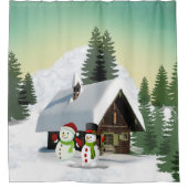 Weihnachtsschneemännerszene Duschvorhang (Vorderseite)