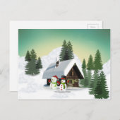 Weihnachtsschneemännerszene Feiertagspostkarte (Vorne/Hinten)