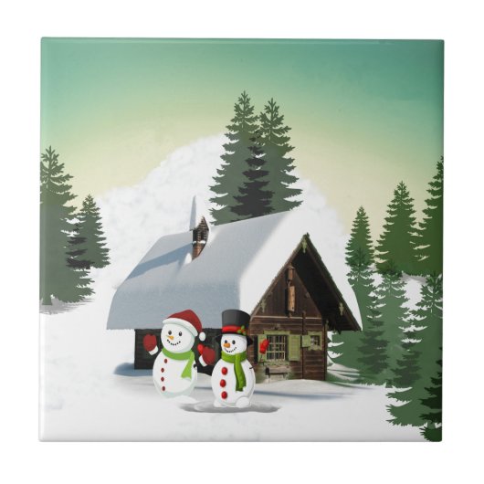 Weihnachtsschneemännerszene Fliese (Vorderseite)
