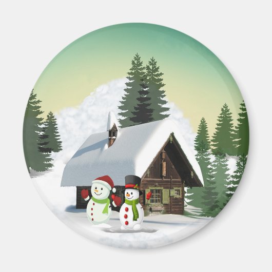 Weihnachtsschneemännerszene Magnet (Vorne)