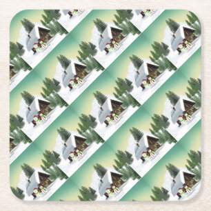 Weihnachtsschneemännerszene Rechteckiger Pappuntersetzer