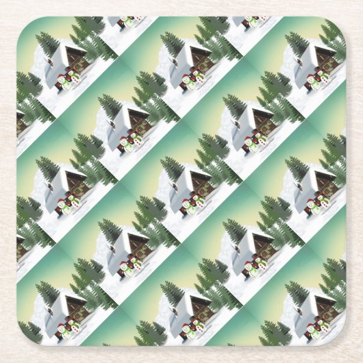 Weihnachtsschneemännerszene Rechteckiger Pappuntersetzer (Vorderseite)