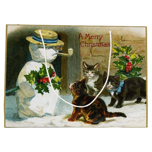Weihnachtsschneemannskatzen Feiertag Große Geschenktüte (Rückseite)