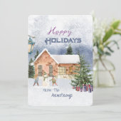 Weihnachtsschneemannslandschaft Feiertagskarte (Stehend Vorderseite)