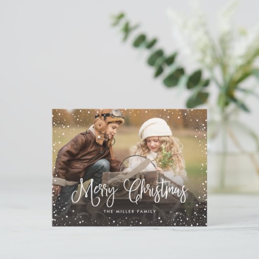 WeihnachtsschneeScript Vollständiges Foto Feiertagspostkarte (Stehend Vorderseite)