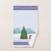 Weihnachtsschneeszene mit Snowman und Welpe Badhandtuch Set (Handtuch)