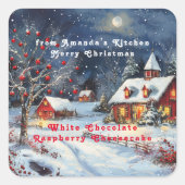 WeihnachtsschneeWinter Hütte Vollmond Quadratischer Aufkleber (Vorderseite)
