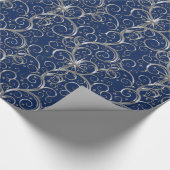 Weihnachtsschnitzerei Majestät Silber Wirbel Geschenkpapier (Ecke)