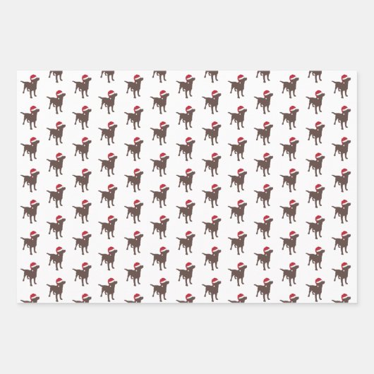 Weihnachtsschokolade Hund in Weihnachtsmannmütze Geschenkpapier Set (Vorderseite)
