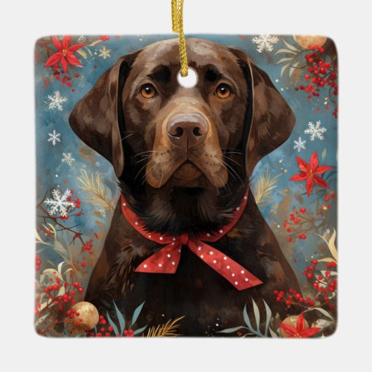 Weihnachtsschokolade Labrador Hund Keramikornament (Vorderseite)