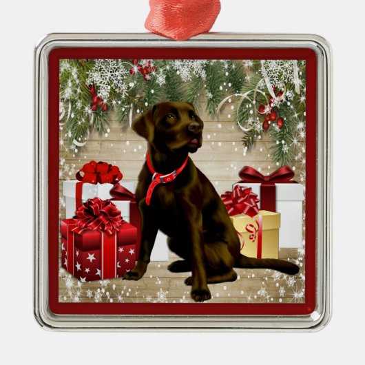 WEIHNACHTSschokolade LABRADOR Silbernes Ornament (Vorne)
