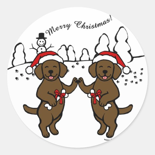 Weihnachtsschokolade Labradors Cartoon Runder Aufkleber (Vorderseite)