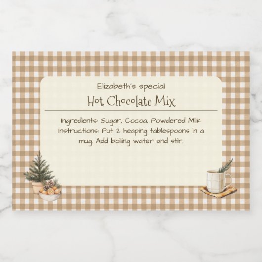 Weihnachtsschokolade Mix Brown Gingham Labels Lebensmitteletikett (Einzelnes Label)
