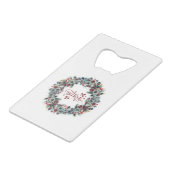 Weihnachtsschreath BELIEVE Typografie Geldbeutel Flaschenöffner (Vorderseite Schrägansicht)